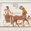 Ritorna trionfante sul carro, preceduto da schiavi africani.