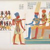 Presenta quelli schiavi ad Amon-rê [Amon], Phrê [Khonsu] e Mut, triplice deità dello Speco.