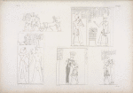 Fig. 1. Frammento rappresentante altre vittorie di Menphtah I [Seti I]. Fig. 2. Il medesimo stando in un tabernacolo, riceve offerte da Ramses II... Fig. 3. Menphtah I [Seti I] fa offerte al padre Ramses I. Figg. 4,5. Ramses II....