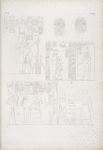Figg. 1, 2 e 3.  Due grandi scarabei con iscrizione di Amenôf III. Atto di ossequio al suo prenome. - Fig. 4, 5. Il re Horus è allattato da due dee. - Fig. 6. Fa offerta di fiori a Thoth e Athyr [Hathor].