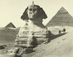 Giseh. Sphinx et les pyramides des Chefren et Mankaura.