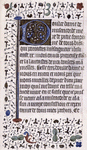 Opening of French text, large initial and border design