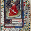 Opening of main text, miniature of John the Evangelist, border design, 3-line initial, rubric