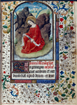 Opening of main text, miniature of John the Evangelist, border design, 3-line initial, rubric