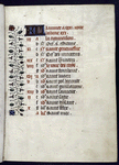 Opening of calendar for the month of January, with entries on every line, in French