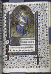 Miniature of Virgin and Child, with diapered background. Large initial, border design. French text