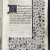 Opening of main text -- gothic script erased and humanistic written in.  3-line initial and border design