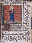 Miniature of Mary and Jesus, border design and initial, French text