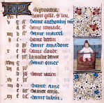 Calendar and miniature of crushing grapes