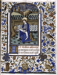 John the Evangelist on Patmos, writing on a scroll with his quill pen, as his symbol, the eagle, watches