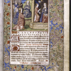 Opening of a primer: alphabet, Ave Maria, Pater Noster, and rubric for the creed. Miniature of Jesus teaching the twelve apostles to pray the "Our Father"; Annunciation