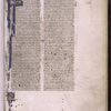 Opening of text with large painted initial including stylized animal figures.  Blue initial with red penwork.  Rubric; book name and chapter number in red and blue