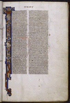 Opening of Genesis with very large painted initial, small blue initial, placemarkers, rubric, etc