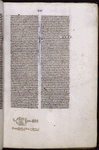 Page of text with red initial with blue penwork, book name and chapter number in red and blue, and marginal note about Jacob's children