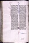 Initials with elaborate penwork, book name and chapter numbers in red and blue. Catchword