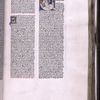 Historiated initial of Job on the dungheap covered in sores, as his wife and friends look on