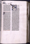 Historiated initial of Job on the dungheap covered in sores, as his wife and friends look on