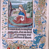 Opening of main text, miniature of John Evangelist.  Initial, border design