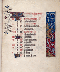 Opening page of calendar, written in French.