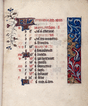 Opening page of calendar, written in French