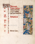 Opening page of calendar, decoration in outer border, written in French