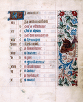 Opening page of calendar, written in French.  Border decoration with grotesque