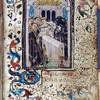 Service for the dead in a church with clerics and mourners around a white-draped (?) coffin