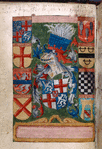 Coat of arms of early owner, plus other coats of arms