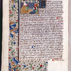 Opening of third book, initial, border design, catchword
