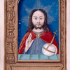 Christ, half length and blessing; in the lower border verses in Dutch
