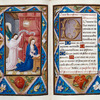 Annunciation with the same border design on both pages of the opening