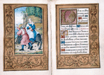 Miniature of Flight into Egypt; border dated 1544 in small plaques on the outer margins