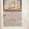 Caesar Augustus, his wife and son at table, receiving homage and gifts from another king, Cosserosach, and his attendant