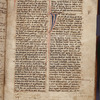 Opening of text, blue initials with red penwork, verse numbers, marginal notes