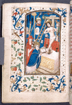 Miniature of mass with Christ and instruments of crucifixion.  Border design