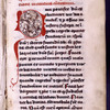 Opening of letter, large initial, rubric.  Note of provenance at top.  Hand 1