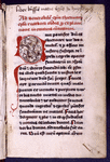 Opening of letter, large initial, rubric.  Note of provenance at top.  Hand 1