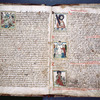 Change of scribal hands. On p. 18, woodcut of Christ nailed to the Cross. On p. 19, woodcuts of St. Paul; Guardian Angels; St. Catherine of Alexandria