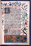 Opening of text, hand 1, initial with illumination, elaborate border design