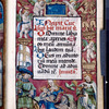 Border includes kneeling Dominican nun, the book's patron, before the Virgin and Child, with Sts.George and John the Evangelist; erased plaque in the upper margin may have held the nun's name