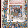 Miniature, elaborate border design, initials, rubrics