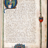 Opening page of text, large initial, border design, Guerruci coat of arms