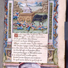 Death, as a skeleton holding a scythe, rides a cart drawn by black oxen, with the dead strewn on the ground