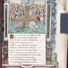 Two elephants drawn a cart frontally towards the viewer; on the cart is the allegory of Fame as a woman holding a sword and a small blindfolded Cupid