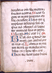 Page of text, 1-line initials with penwork, 2-line initials with complex penwork designs, catchword