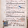 Page of music.  2-line initial with human figures.  2-line red initial with blue penwork