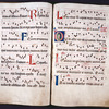 On 17, initial with human face.  These two pages show two different hands; the hand on 17 is a rounder gothic