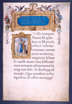 Opening of gospel of Mark, with title and miniature of Mark and his lion; elaborate borders, with human figures