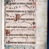 Historiated initial showing copyist, wearing the habit of the Augustinian Hermits (Leonardus de Aquisgrano?), at work. Artist signature as "S.pcl." (?) and the date 1493 at the bottom left of the lower border decoration, below the bird's tail