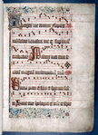 Historiated initial showing copyist, wearing the habit of the Augustinian Hermits (Leonardus de Aquisgrano?), at work. Artist signature as "S.pcl." (?) and the date 1493 at the bottom left of the lower border decoration, below the bird's tail